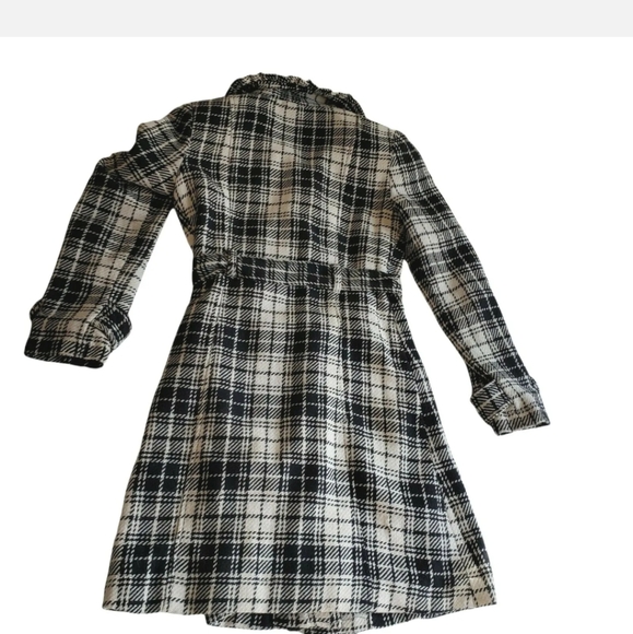 Grass Collection Ruffle Checked Plaid Tan Black Button Down Coat M - Picture 2 of 7